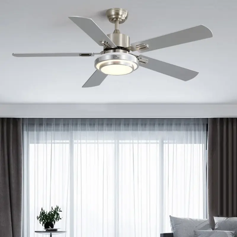 Modern Stainless Steel High Wind Ceiling Fan Light, Dining Room Fan Light, Three Color Dimming, Energy-Saving, And Silent