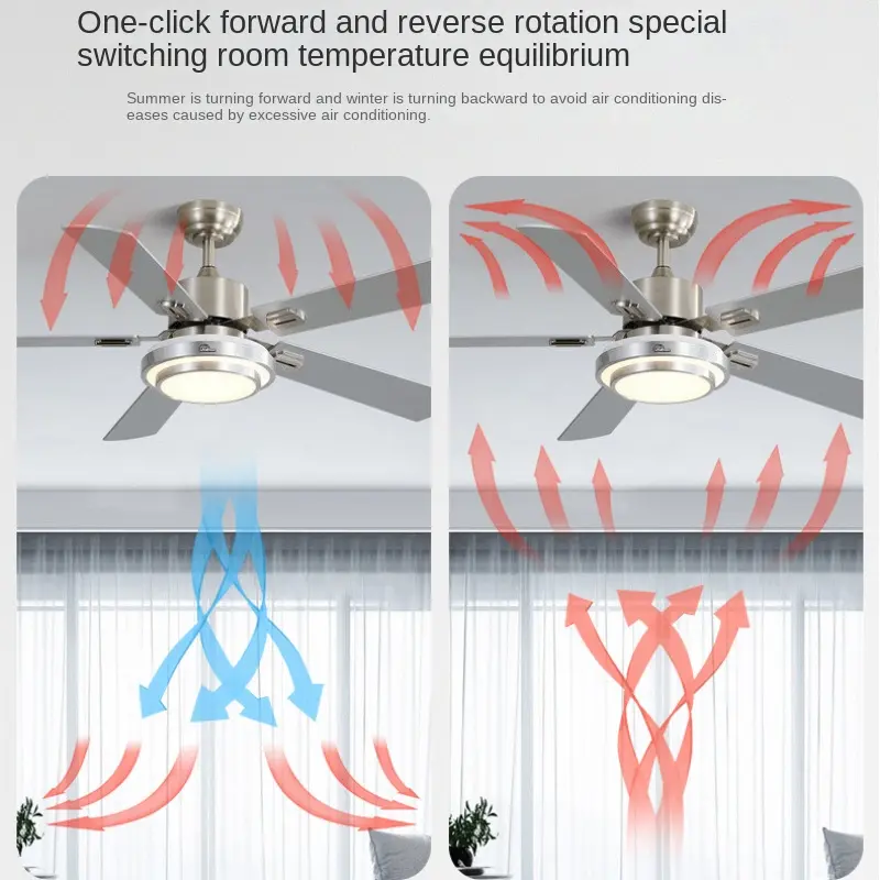 Modern Stainless Steel High Wind Ceiling Fan Light, Dining Room Fan Light, Three Color Dimming, Energy-Saving, And Silent