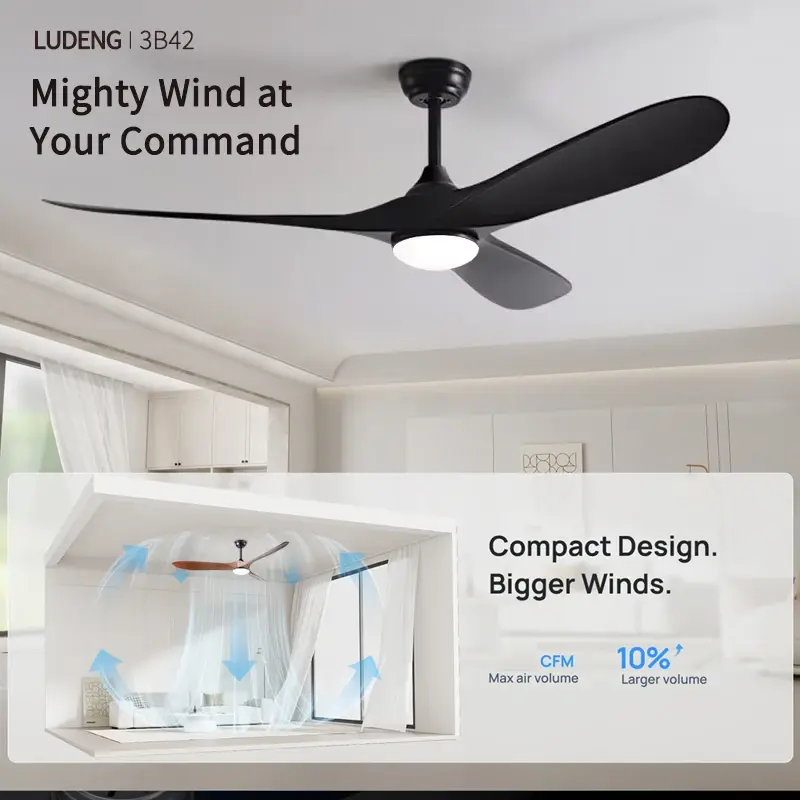 Low Floor Modern Ceiling Fan with Light 42 Inch DC Motor Reversible Blade Remote Control LED Fan Indoor Lighting Decoration