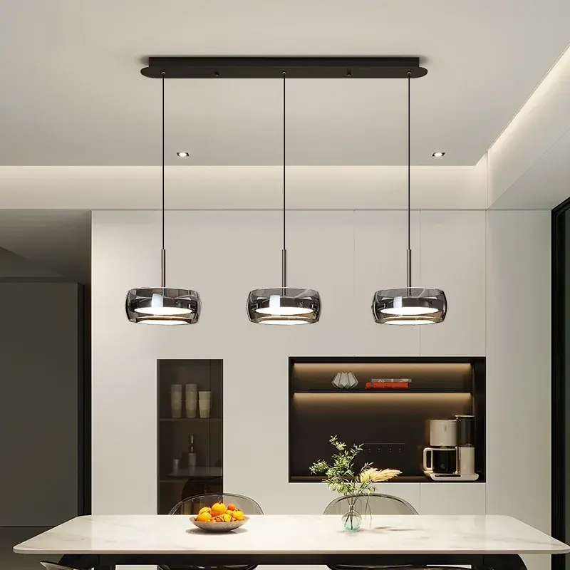 LED Modern Minimalist Dining Table Light Glass Restaurant Pendant Light, Single Head Three Head Restaurant Light Indoor Lighting