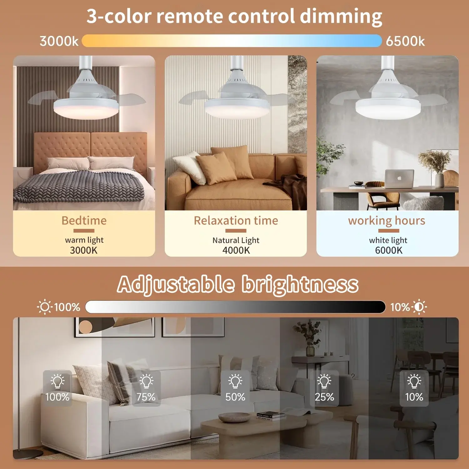 Small Ceiling Fan Multifunctional Ceiling Light 40cm Remote Control Silent Invisible Fan Blade Living Room Office Study Lighting
