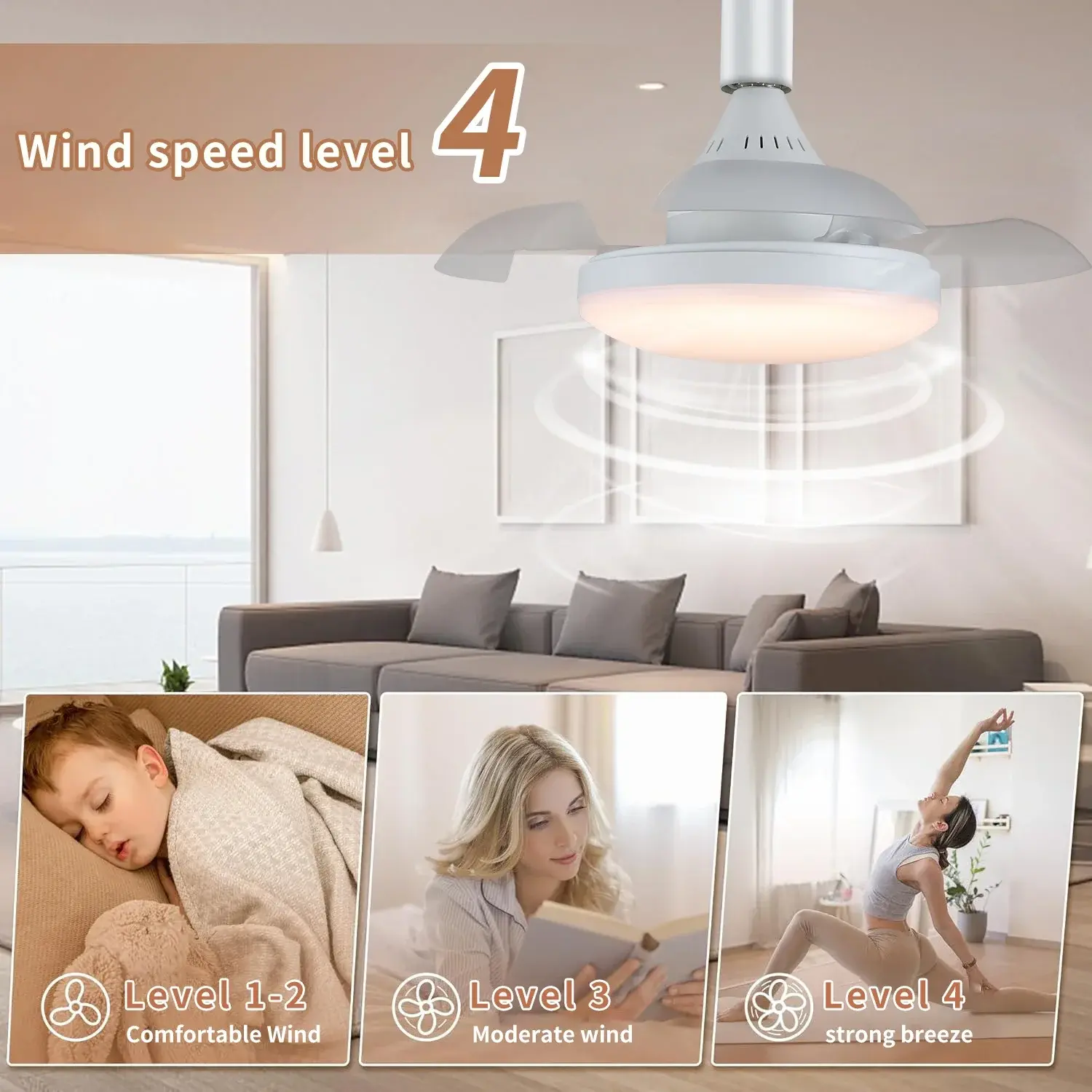 Small Ceiling Fan Multifunctional Ceiling Light 40cm Remote Control Silent Invisible Fan Blade Living Room Office Study Lighting