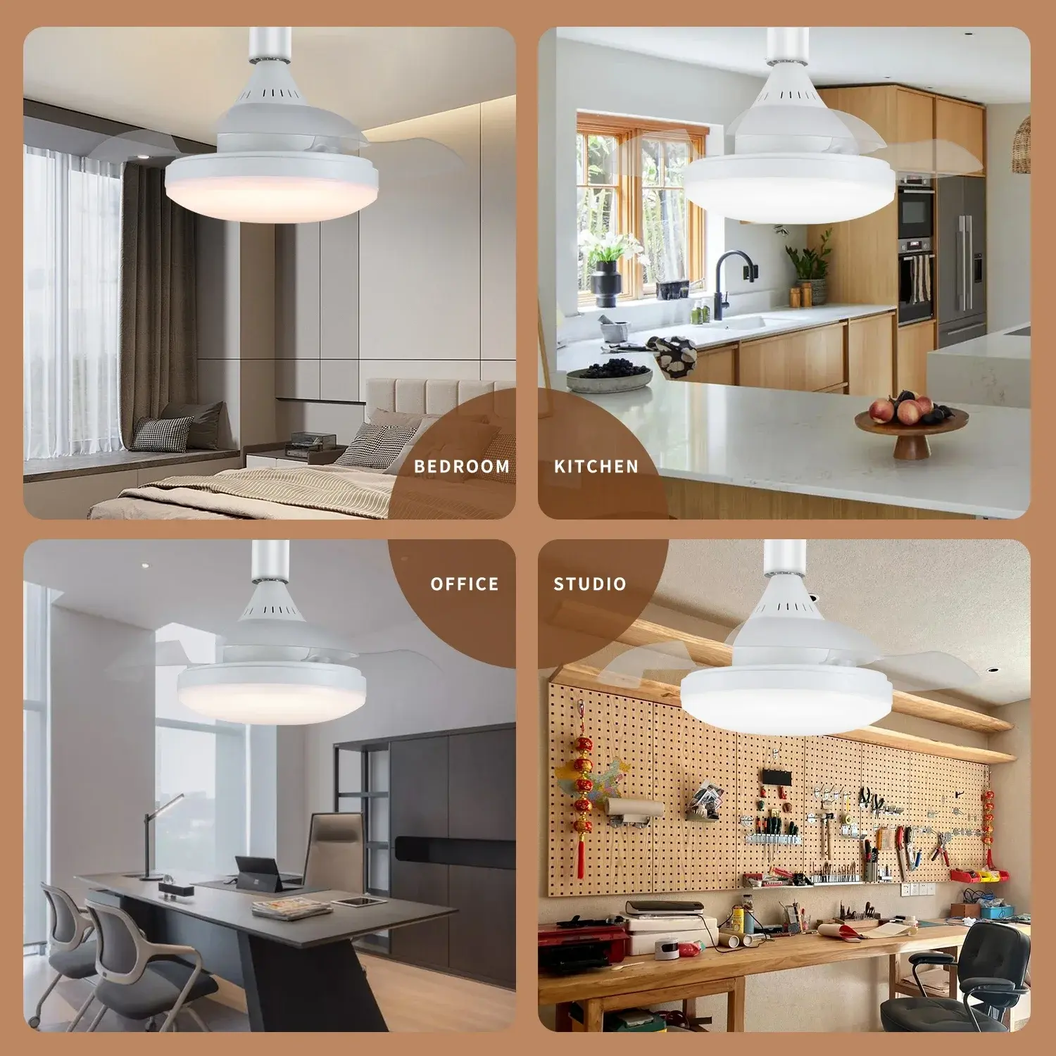 Small Ceiling Fan Multifunctional Ceiling Light 40cm Remote Control Silent Invisible Fan Blade Living Room Office Study Lighting