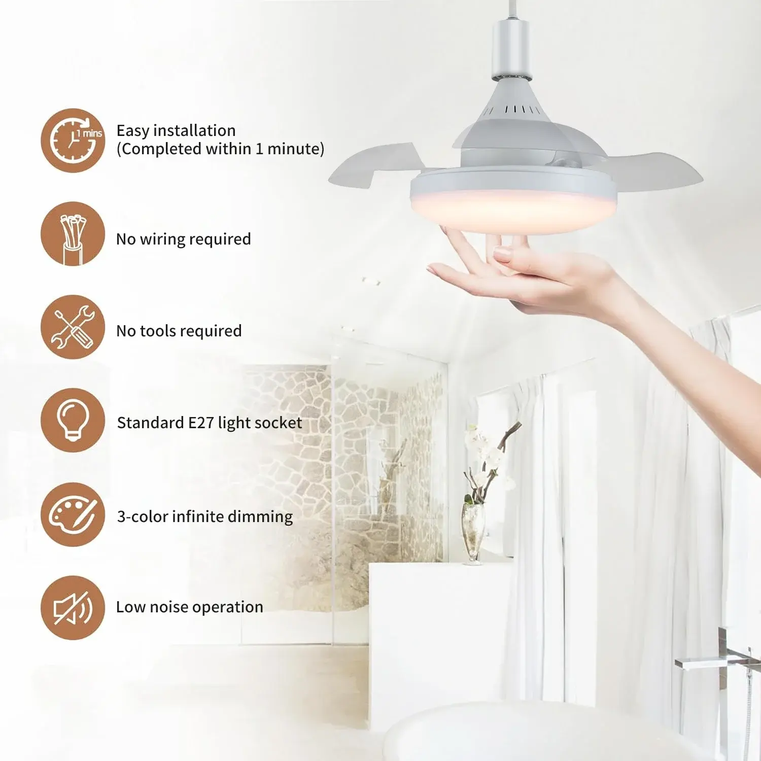 Small Ceiling Fan Multifunctional Ceiling Light 40cm Remote Control Silent Invisible Fan Blade Living Room Office Study Lighting