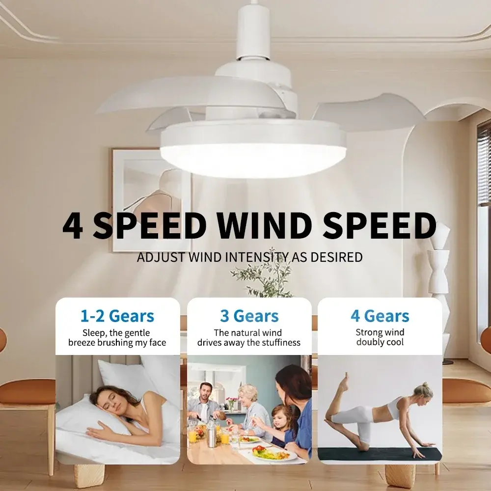 Kitchen E27 Lighting 2-in-1 Ceiling Fan with Remote Control LED 3 Adjustable Lighting Fixtures Lighting Base Bedroom Living Room