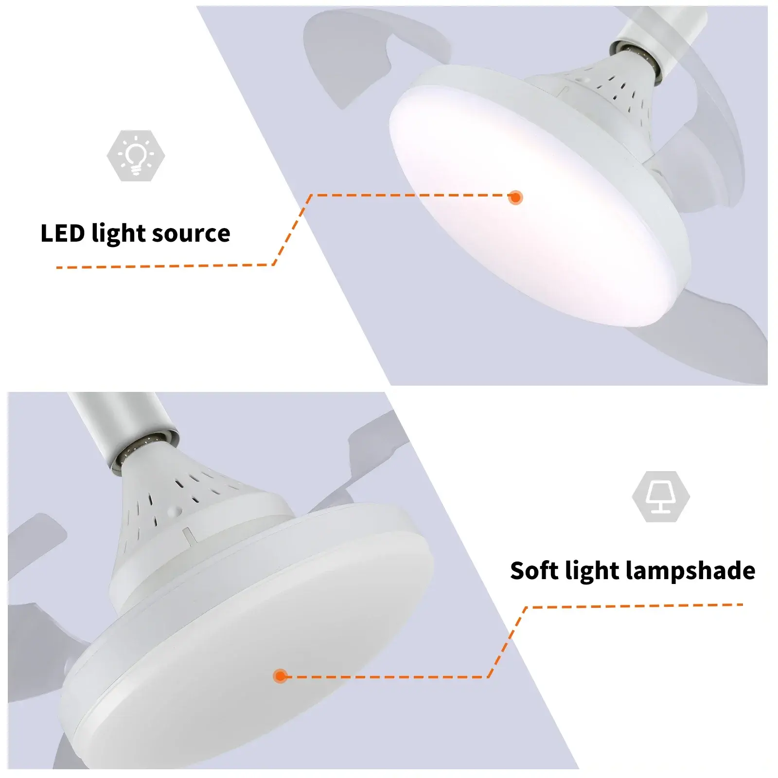 Small Ceiling Fan Multifunctional Ceiling Light 40cm Remote Control Silent Invisible Fan Blade Living Room Office Study Lighting