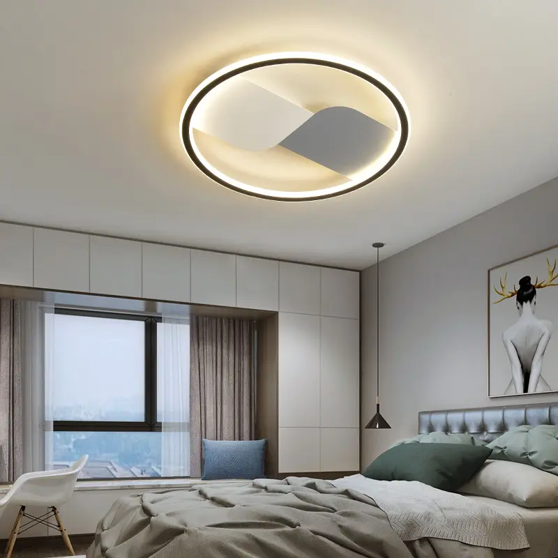 Nordic Minimalist Bedroom Living Room Ceiling Light Circular Creative LED Ceiling Light, Living Room Bedroom Decorative Lighting