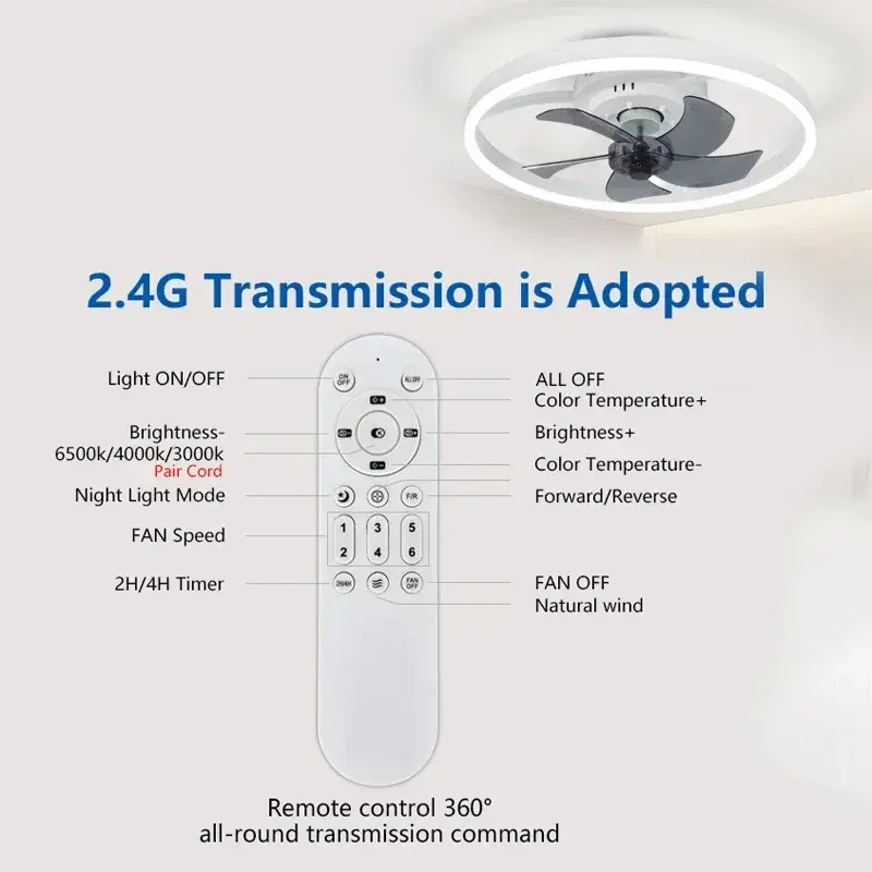 Nordic LED Ceiling Fan, Remote Low Floor Ceiling Light, Embedded Household Fan Pendant Light in Room Kitchen, Indoor Lighting