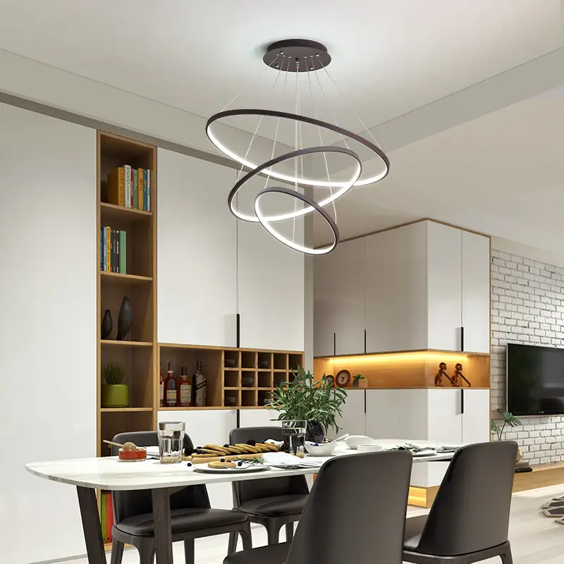 Nordic Minimalistische LED Kroonluchter Ring Creatieve Eetkamer Woonkamer Plafond Kroonluchter Huis Binnenverlichting Lampen