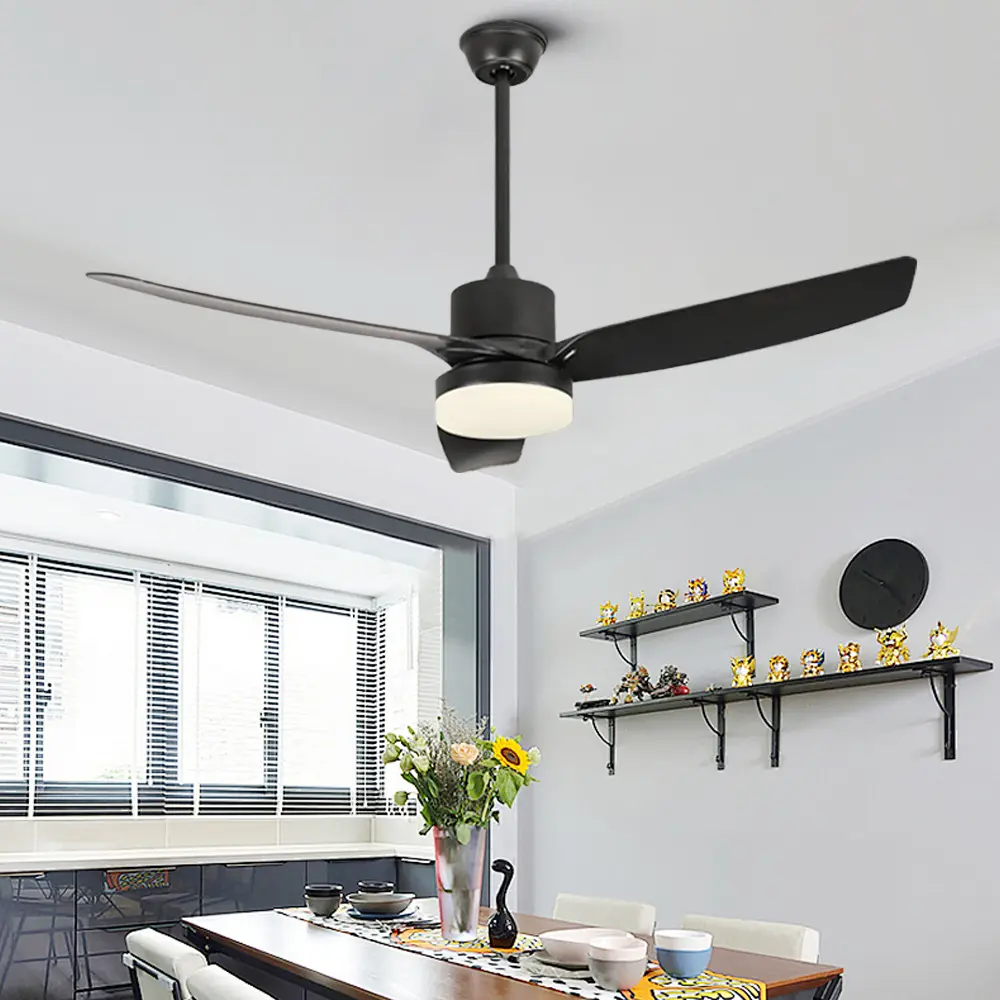 Retro Fan Light Living Room Dining Room Bedroom with Remote Control Reversible DC Motor Integrated LED Ceiling Fan Light