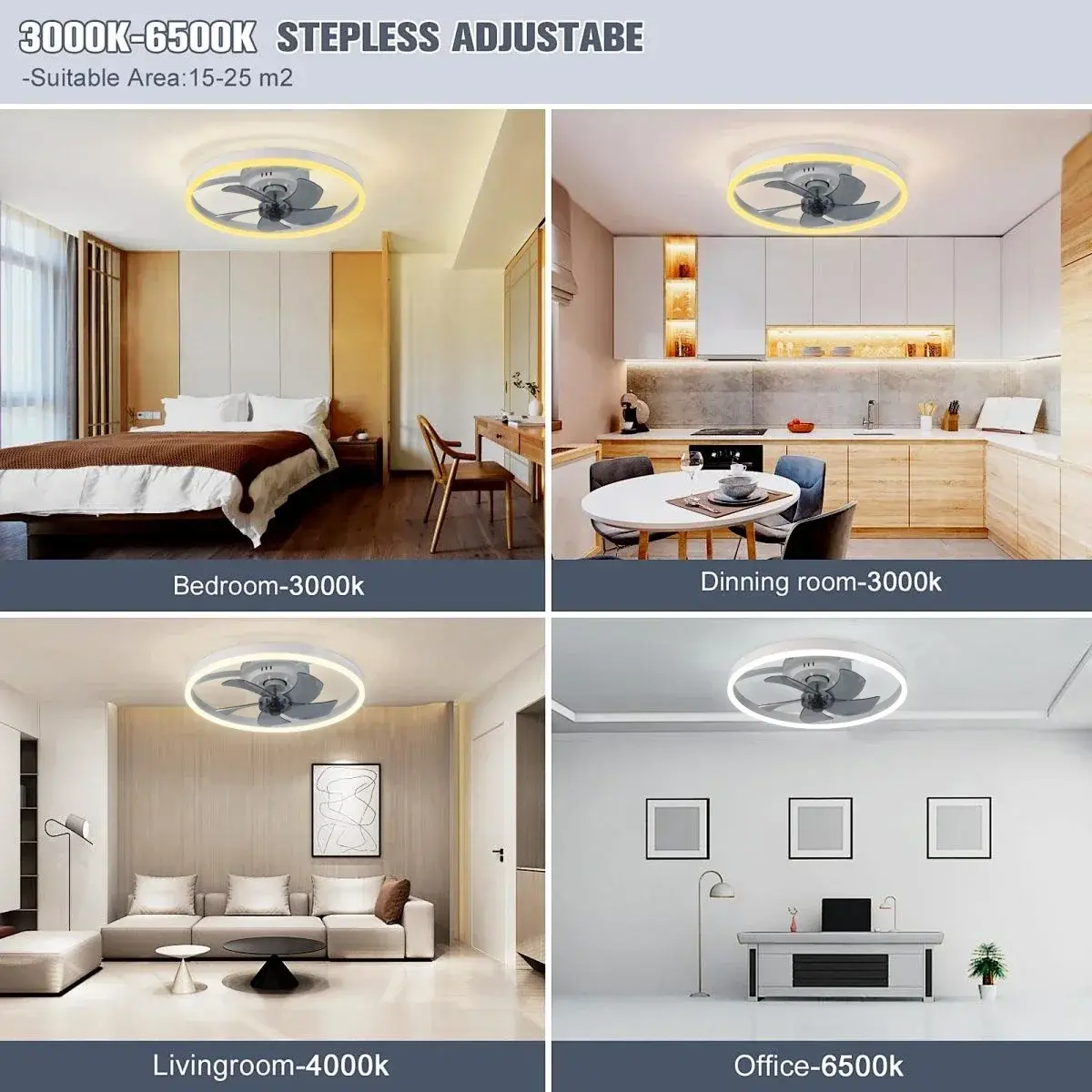 Nordic LED Ceiling Fan, Remote Low Floor Ceiling Light, Embedded Household Fan Pendant Light in Room Kitchen, Indoor Lighting