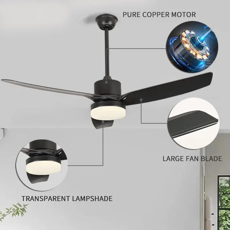 Retro Fan Light Living Room Dining Room Bedroom with Remote Control Reversible DC Motor Integrated LED Ceiling Fan Light