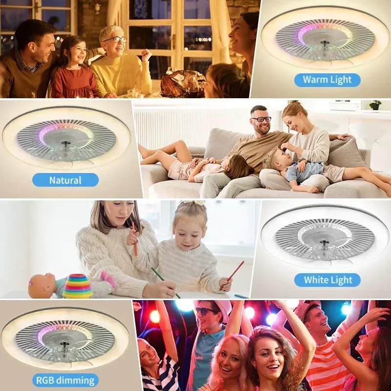 LED Ceiling Fan, Remote RGB Dimming, 6-speed Speed Regulation, Low Floor Fan Light, Bedroom and Living Room Decorative Lighting