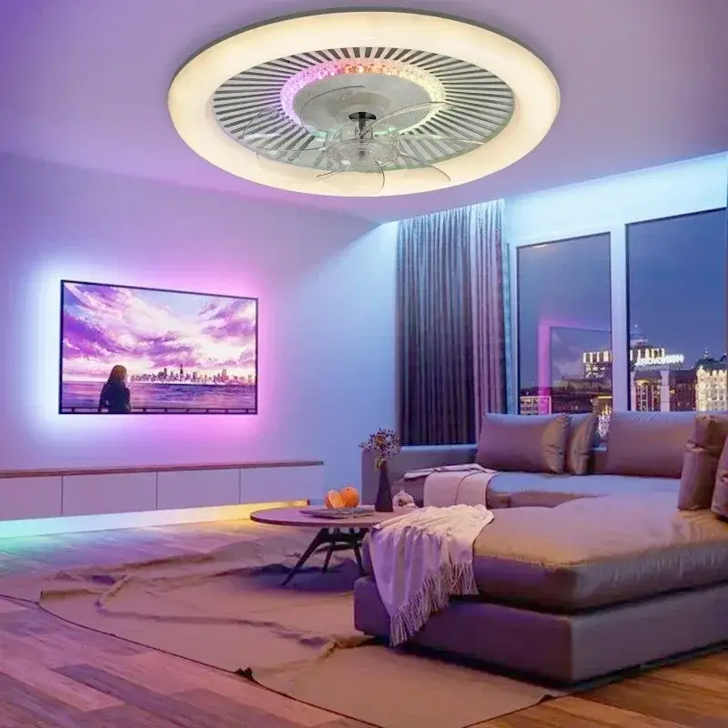 LED Ceiling Fan, Remote RGB Dimming, 6-speed Speed Regulation, Low Floor Fan Light, Bedroom and Living Room Decorative Lighting