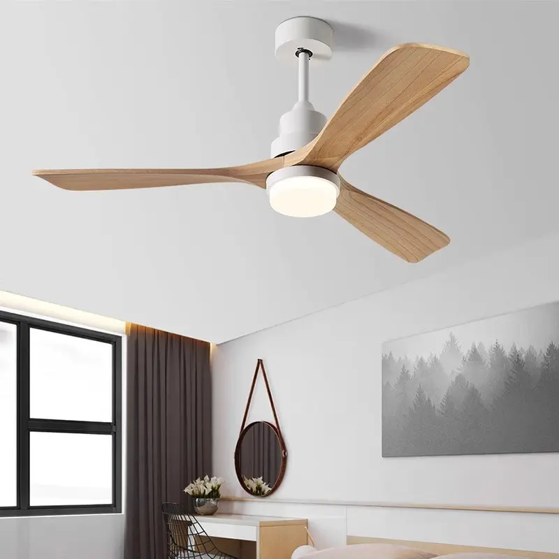 Fan Light Strong Wind Solid Wood Variable Frequency Ceiling Fan Light Dining Room and Living Room Integrated Electric Fan Light