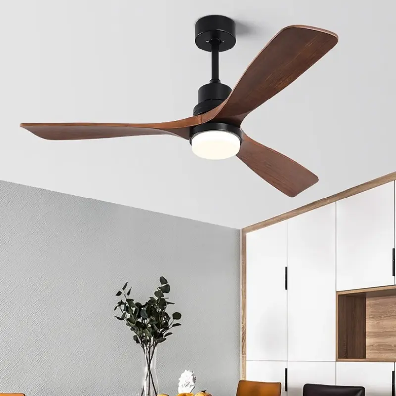 Fan Light Strong Wind Solid Wood Variable Frequency Ceiling Fan Light Dining Room and Living Room Integrated Electric Fan Light