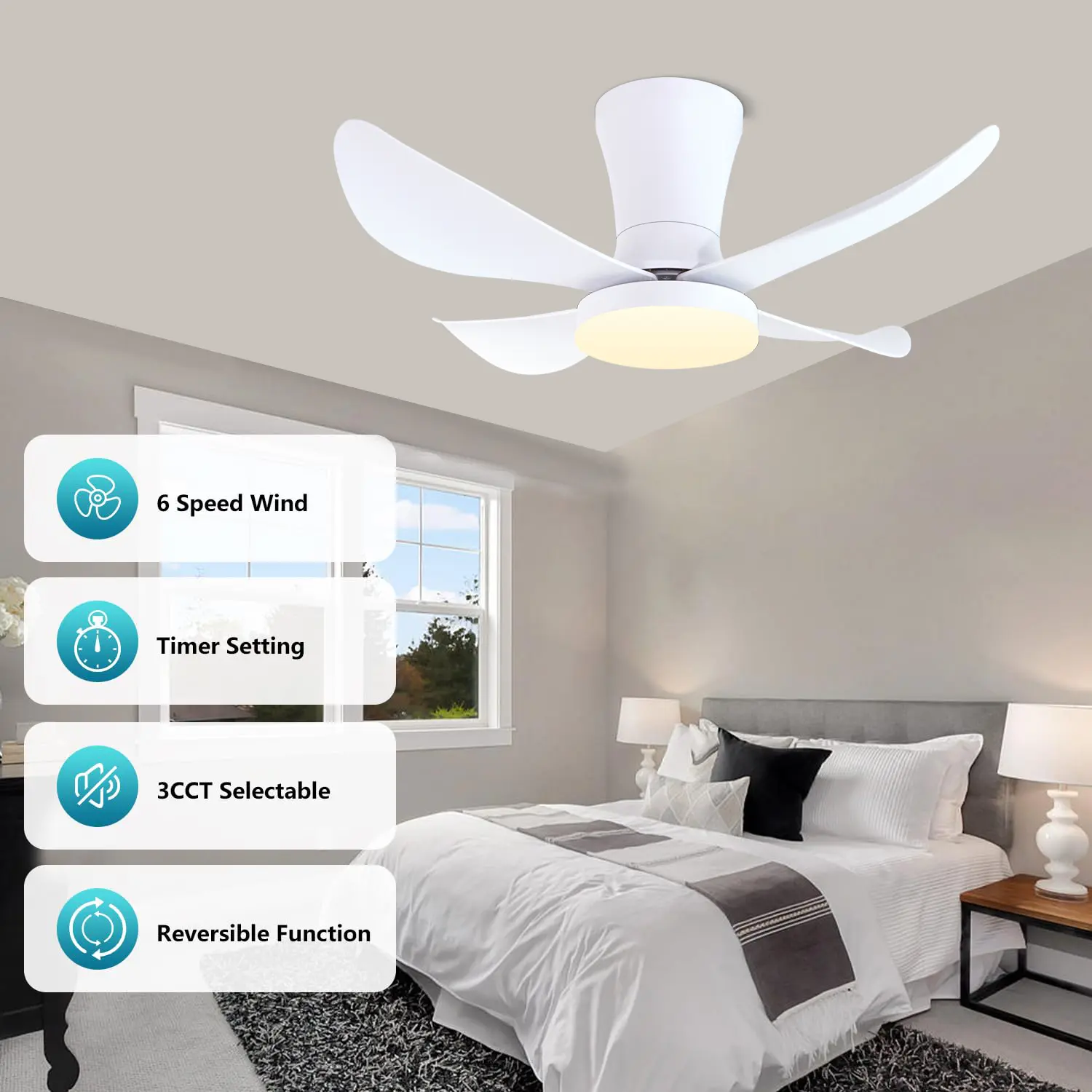 30 Inch LED Ceiling Fan, Low Floor DC Motor, Remote Unlimited Dimming, High Air Volume on The Terrace, Household Fan with Lights