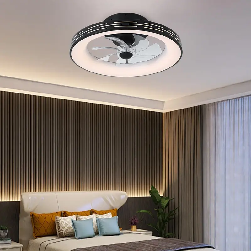 Embedded Black Ceiling Fan with Light, Remote Control, 6-speed Reversible, 3CCT, Dimmable, Noise Free, Living Room, Bedroom,