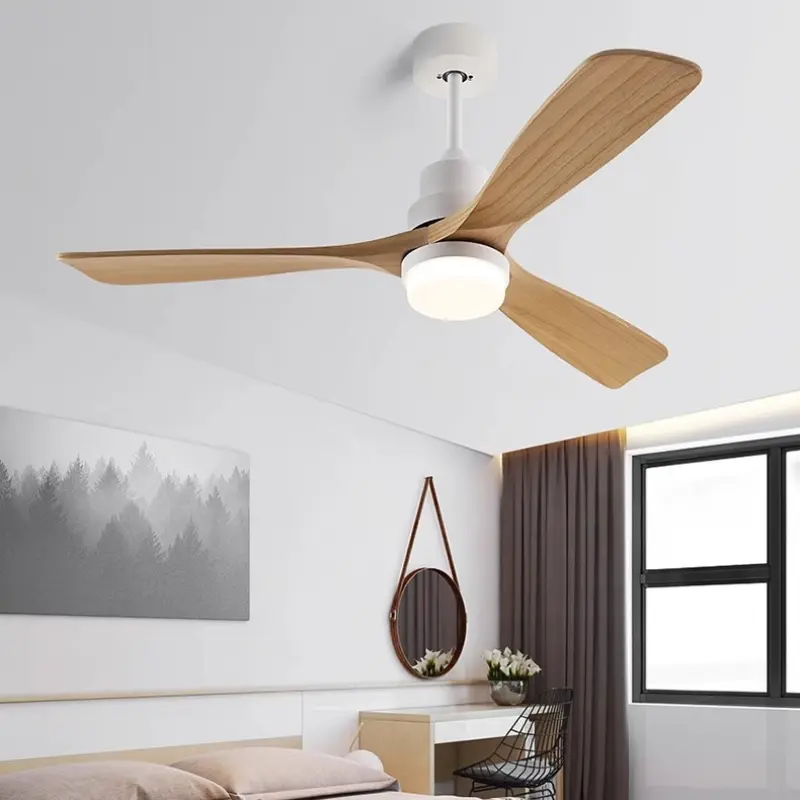 Fan Light Strong Wind Solid Wood Variable Frequency Ceiling Fan Light Dining Room and Living Room Integrated Electric Fan Light
