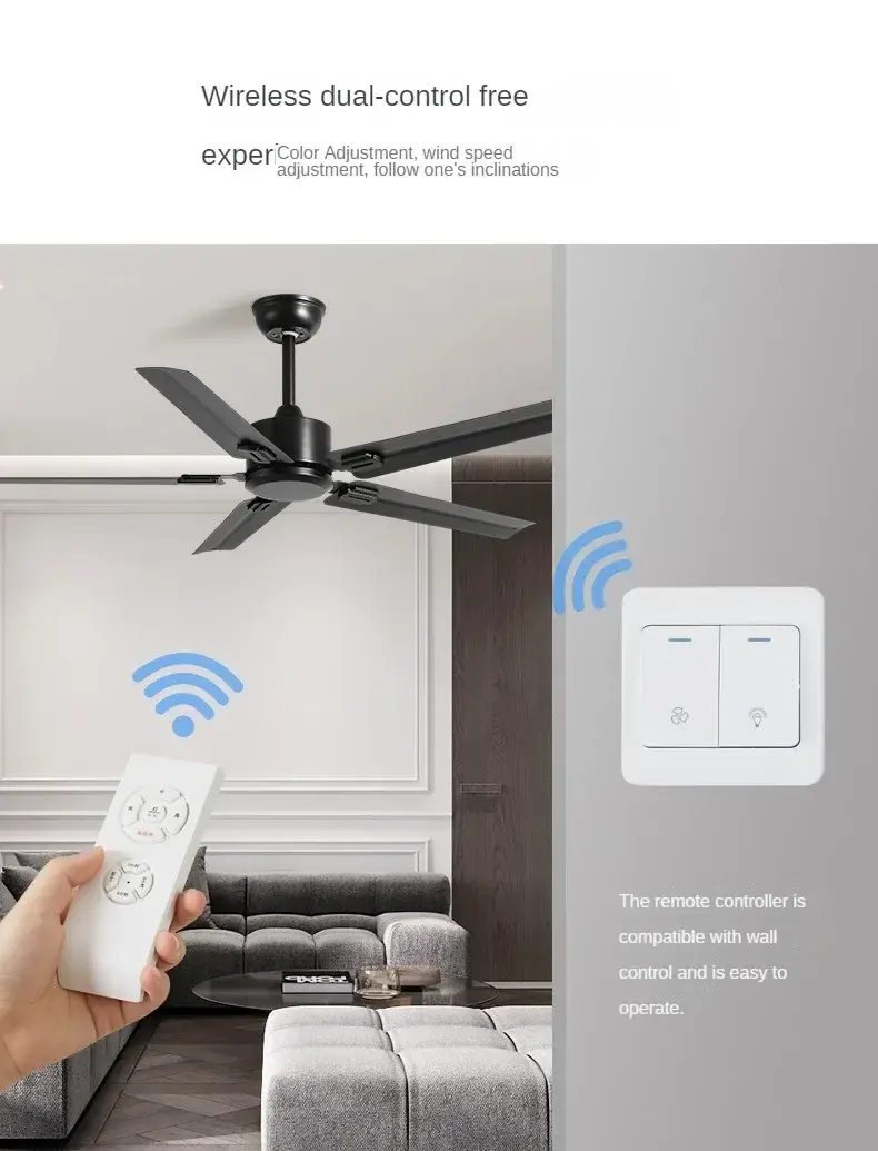 New Silent Industrial Retro Ceiling Fan, Dining Room, Living Room with Remote Control, Commercial Lightless Pendant Light