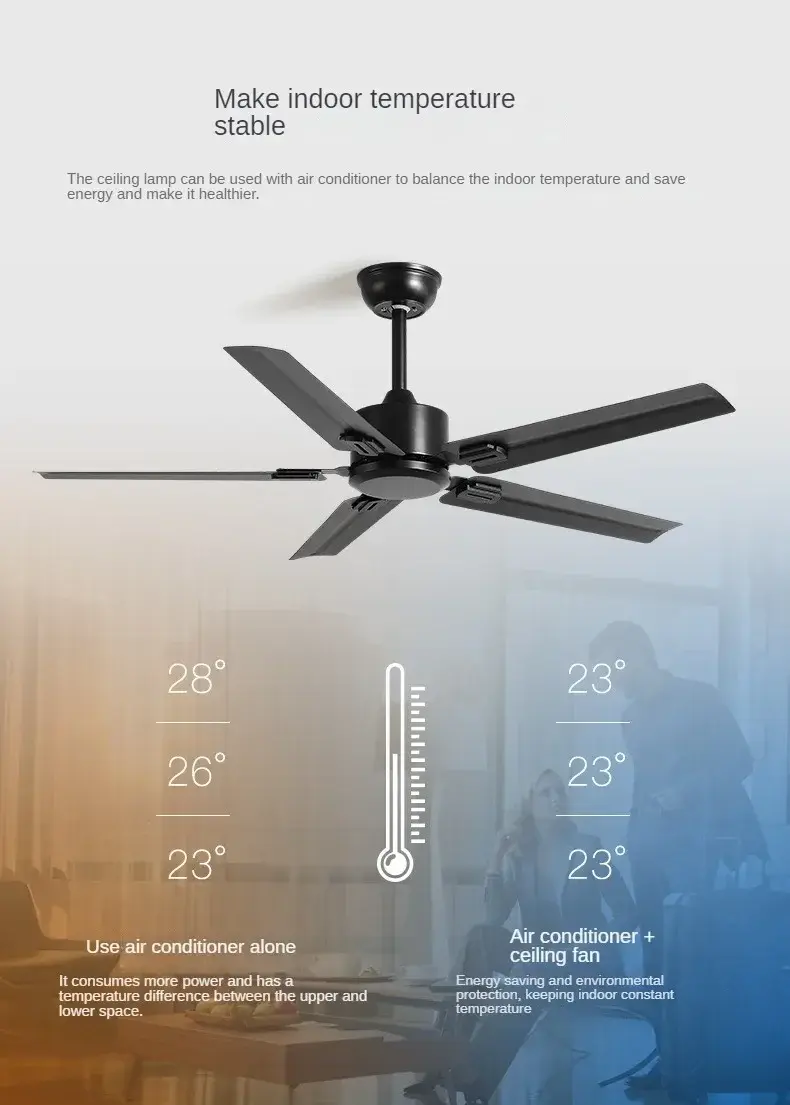 New Silent Industrial Retro Ceiling Fan, Dining Room, Living Room with Remote Control, Commercial Lightless Pendant Light