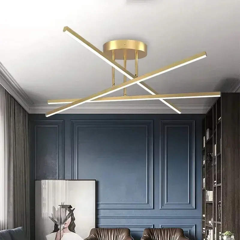 Nordic Minimalist Line Pendant Lamp, Living Room Light Fixture, Modern Minimalist Gold Aluminum Bedroom Dining Room Main Light
