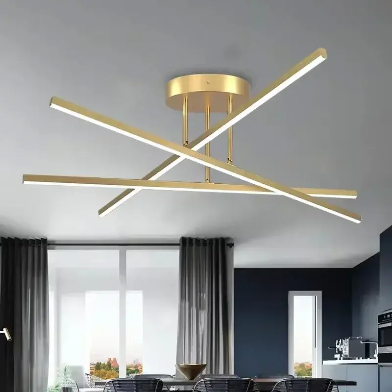 Nordic Minimalist Line Pendant Lamp, Living Room Light Fixture, Modern Minimalist Gold Aluminum Bedroom Dining Room Main Light