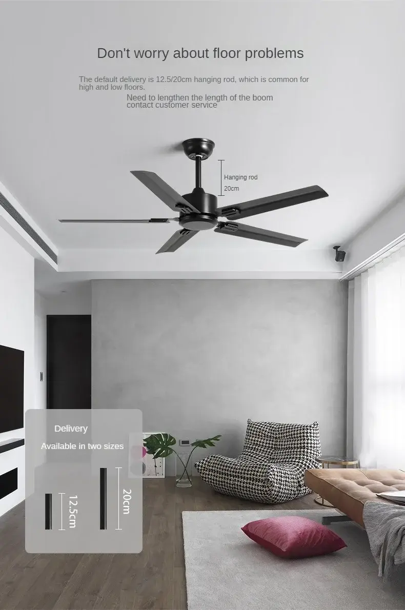 New Silent Industrial Retro Ceiling Fan, Dining Room, Living Room with Remote Control, Commercial Lightless Pendant Light