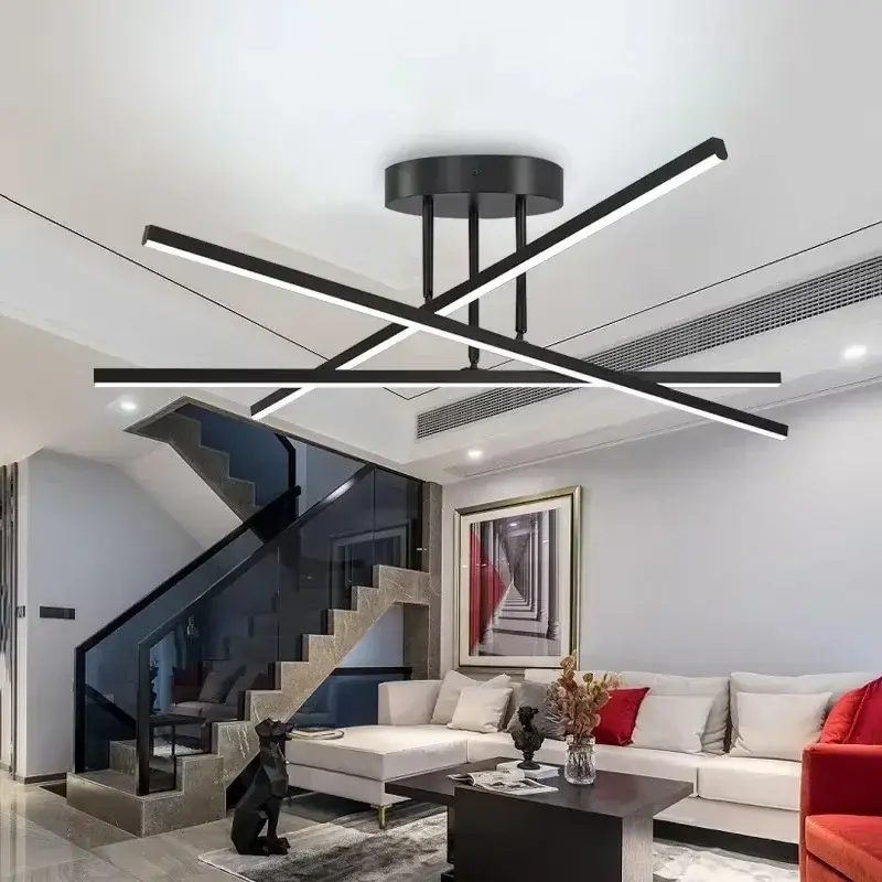 Nordic Minimalist Line Pendant Lamp, Living Room Light Fixture, Modern Minimalist Gold Aluminum Bedroom Dining Room Main Light