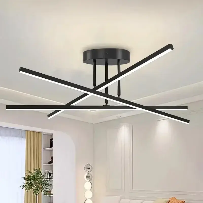 Nordic Minimalist Line Pendant Lamp, Living Room Light Fixture, Modern Minimalist Gold Aluminum Bedroom Dining Room Main Light