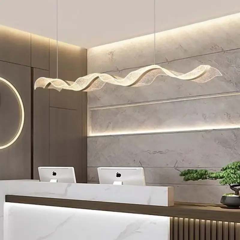 Modern Minimalist Dining Room Bar Chandelier Creative Long Wave Streamer Living Room Office Front Desk LED Acrylic Light