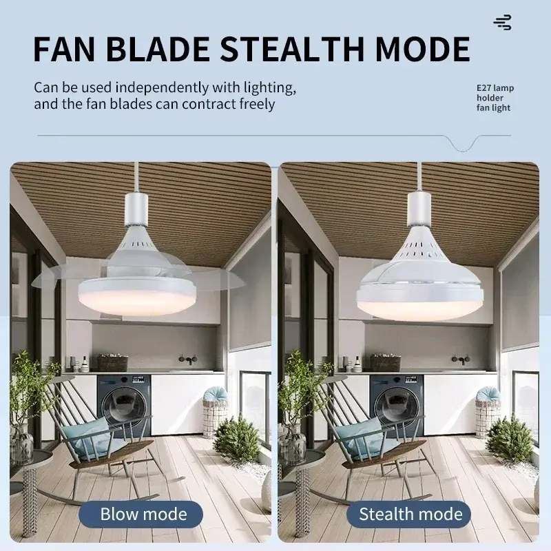Lighting Ceiling Fan with Remote Control, 30W LED Socket Fan, E27/E26，3 Colors， Kitchen, Bedroom, Small Room Ventilation Lamp