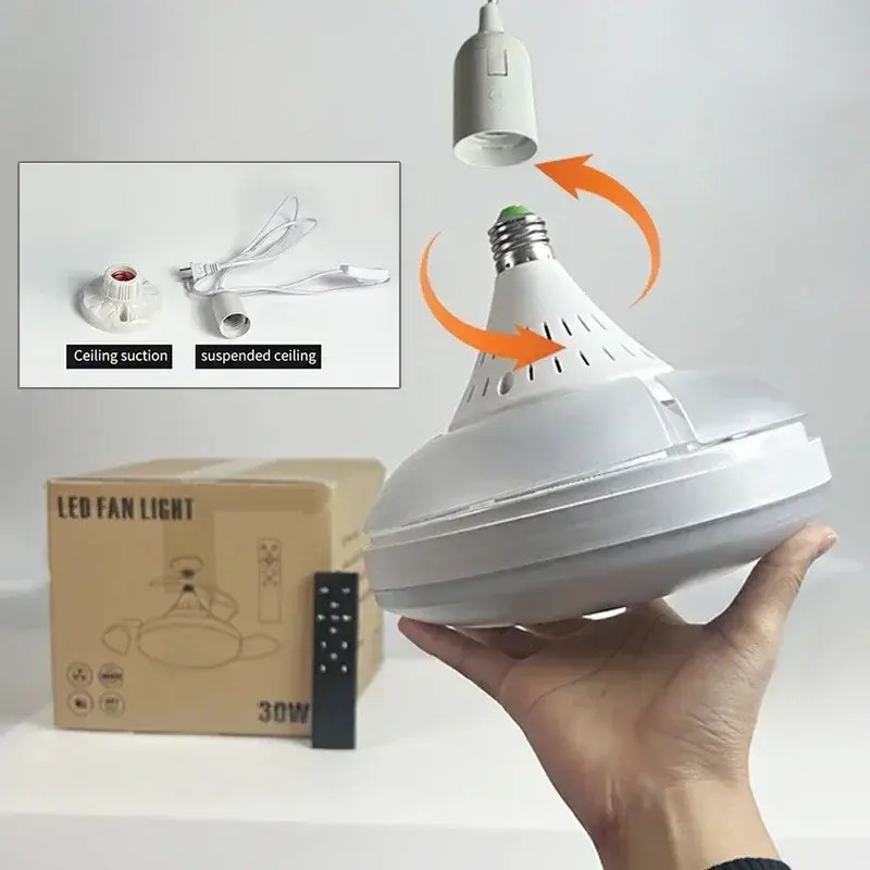 Lighting Ceiling Fan with Remote Control, 30W LED Socket Fan, E27/E26，3 Colors， Kitchen, Bedroom, Small Room Ventilation Lamp