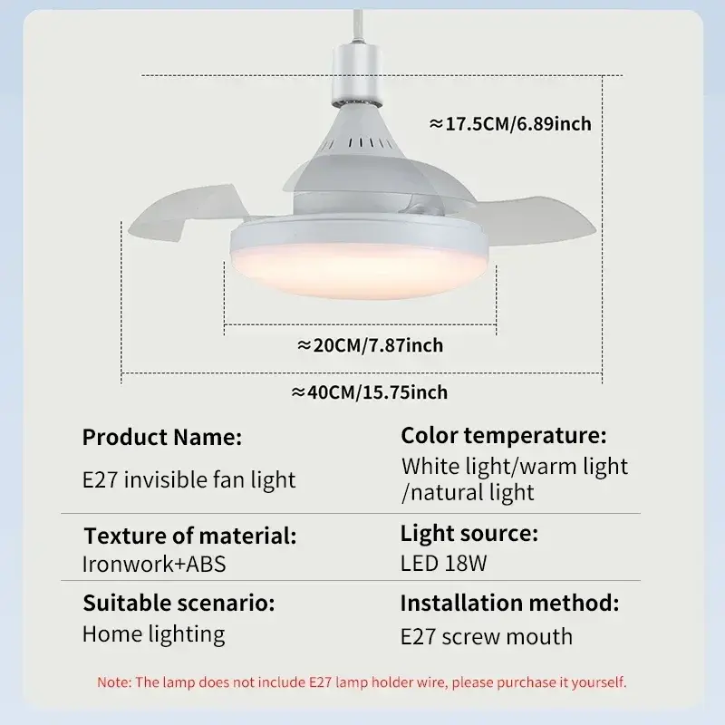 Lighting Ceiling Fan with Remote Control, 30W LED Socket Fan, E27/E26，3 Colors， Kitchen, Bedroom, Small Room Ventilation Lamp