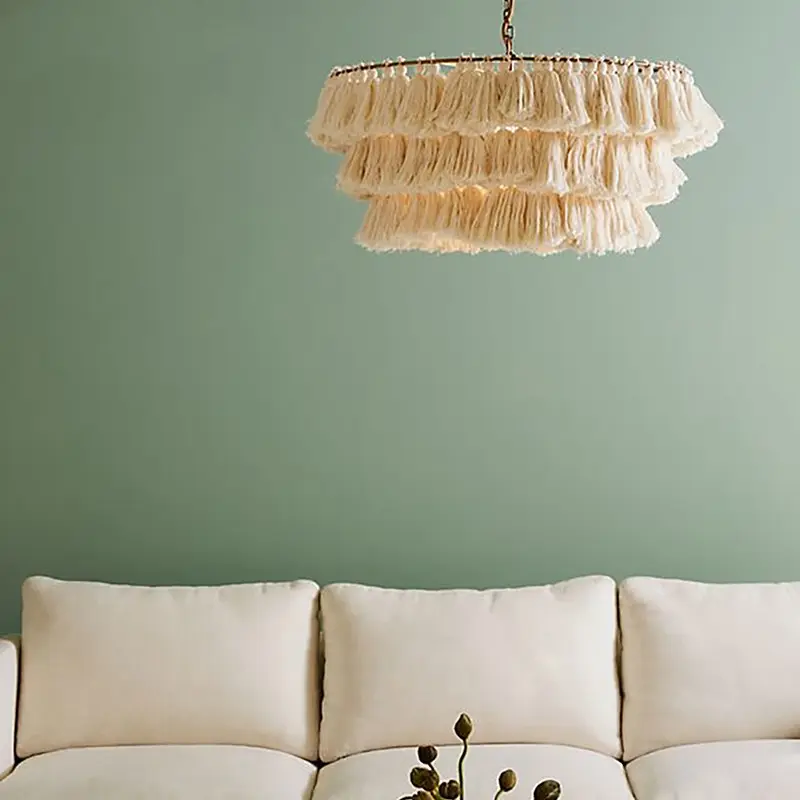 Modern boho chandelier designer decorative Cotton tassel art chandelier chain Pendent E27 living room kitchen island lighting
