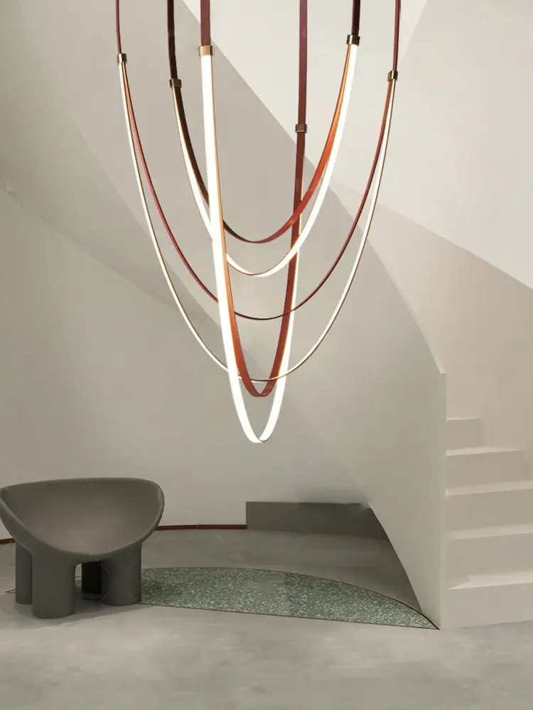 Nordic Leather Chandelier Designer Belt Pendant lamp for Living room Villa Hotel Duplex Building LED Staircase Hanging lamp
