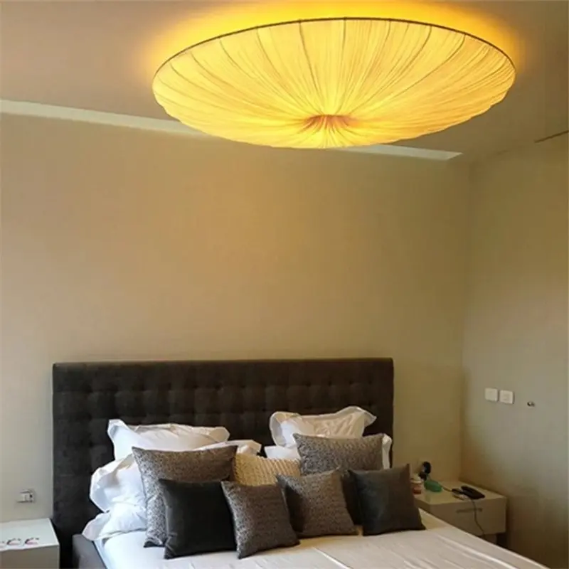 Wabi sabi fabric Pendant lamp round flying saucer Chandelier for Bedroom Restaurant hotel Living Room white fabric Pendant light