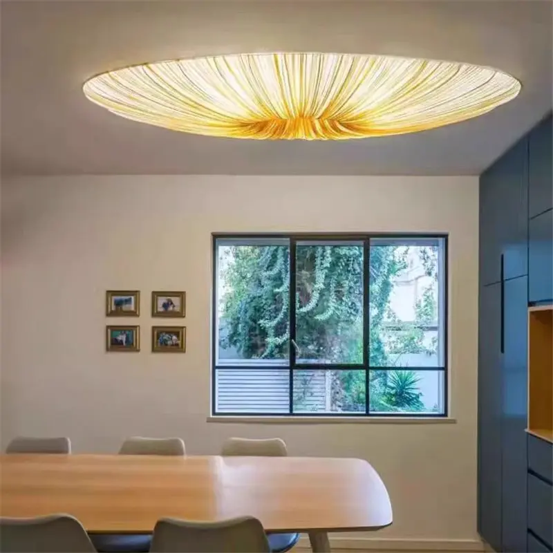 Wabi sabi fabric Pendant lamp round flying saucer Chandelier for Bedroom Restaurant hotel Living Room white fabric Pendant light