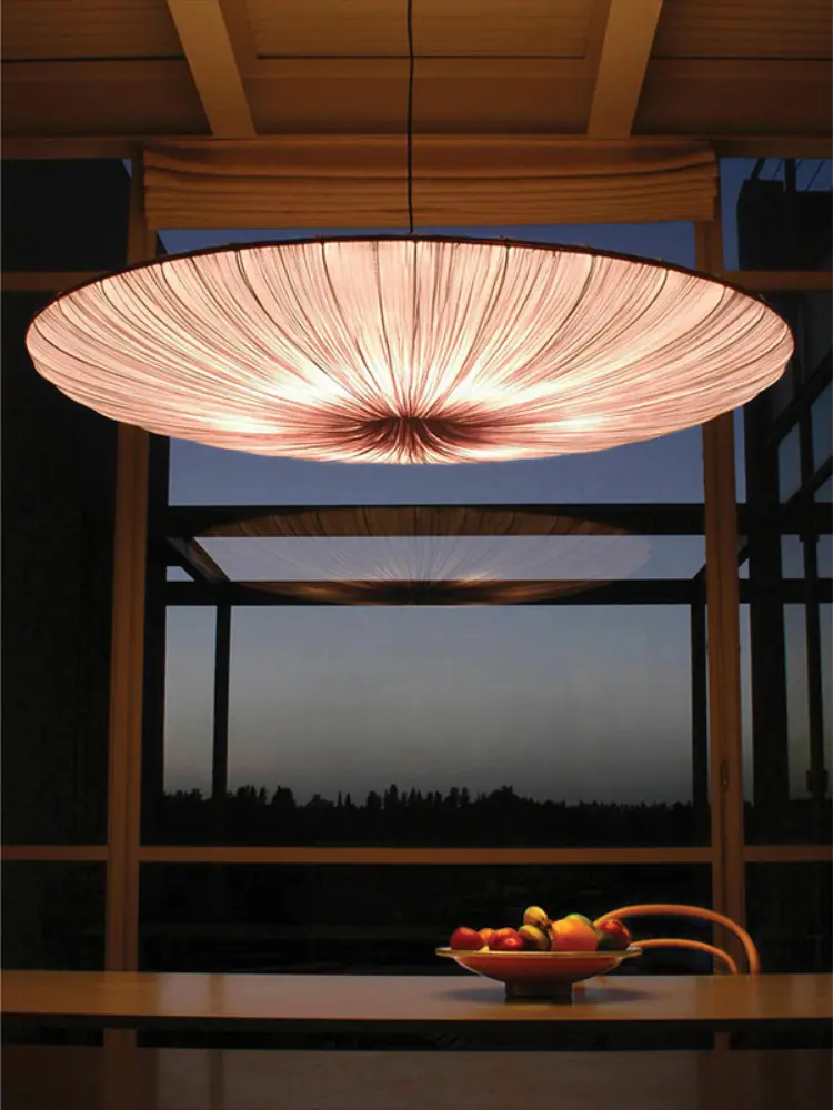 Wabi sabi fabric Pendant lamp round flying saucer Chandelier for Bedroom Restaurant hotel Living Room white fabric Pendant light