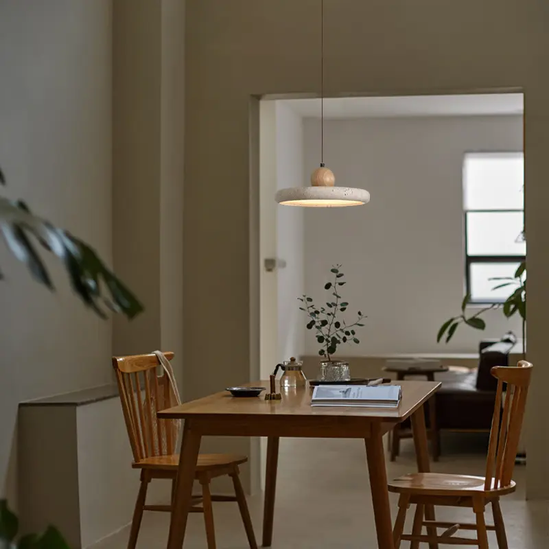 Japanese Style Yellow Cave Stone Pendant Light Wabi Style Restaurant Chandelier for Bedroom kitchen Retro Round Pendant lamp