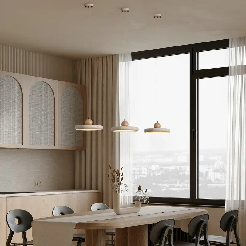 Japanese Style Yellow Cave Stone Pendant Light Wabi Style Restaurant Chandelier for Bedroom kitchen Retro Round Pendant lamp