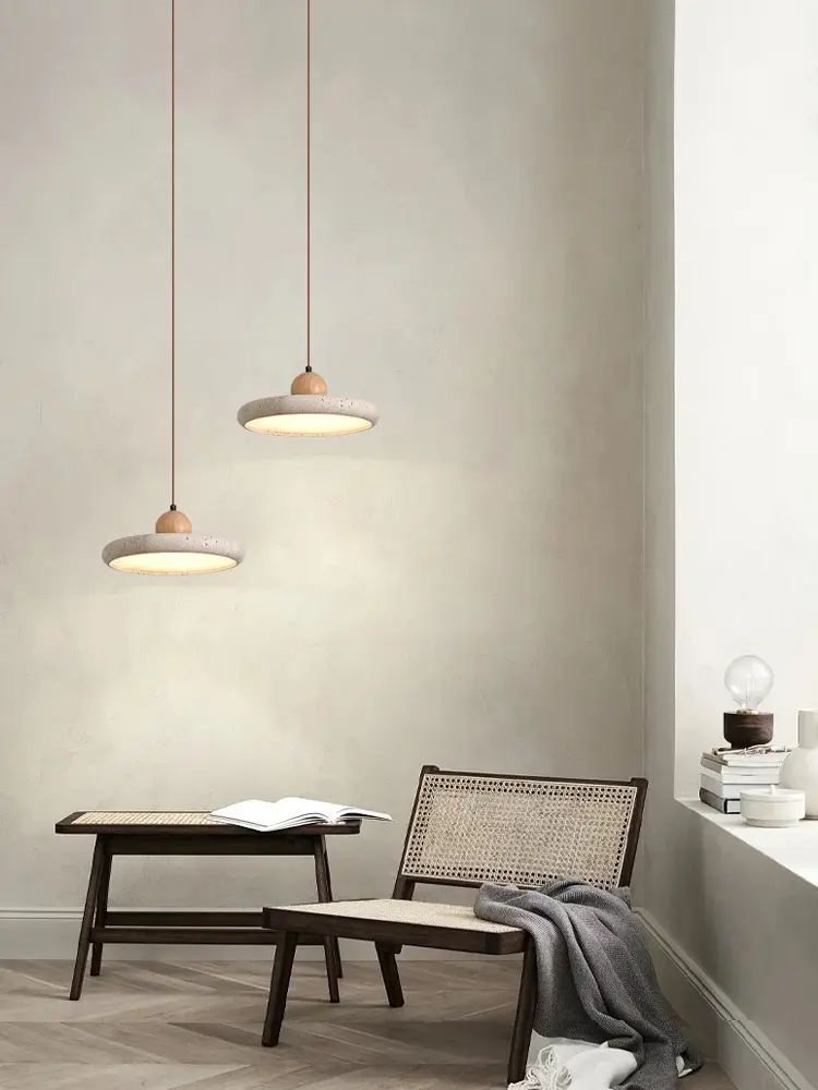 Japanese Style Yellow Cave Stone Pendant Light Wabi Style Restaurant Chandelier for Bedroom kitchen Retro Round Pendant lamp