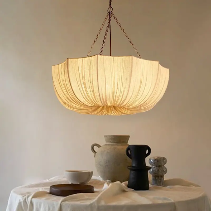 Retro Wabi Sabi Fabric Chandelier Japanese Fabric Pendant Lights for Living Dining Room Bedroom Nordic home decoration