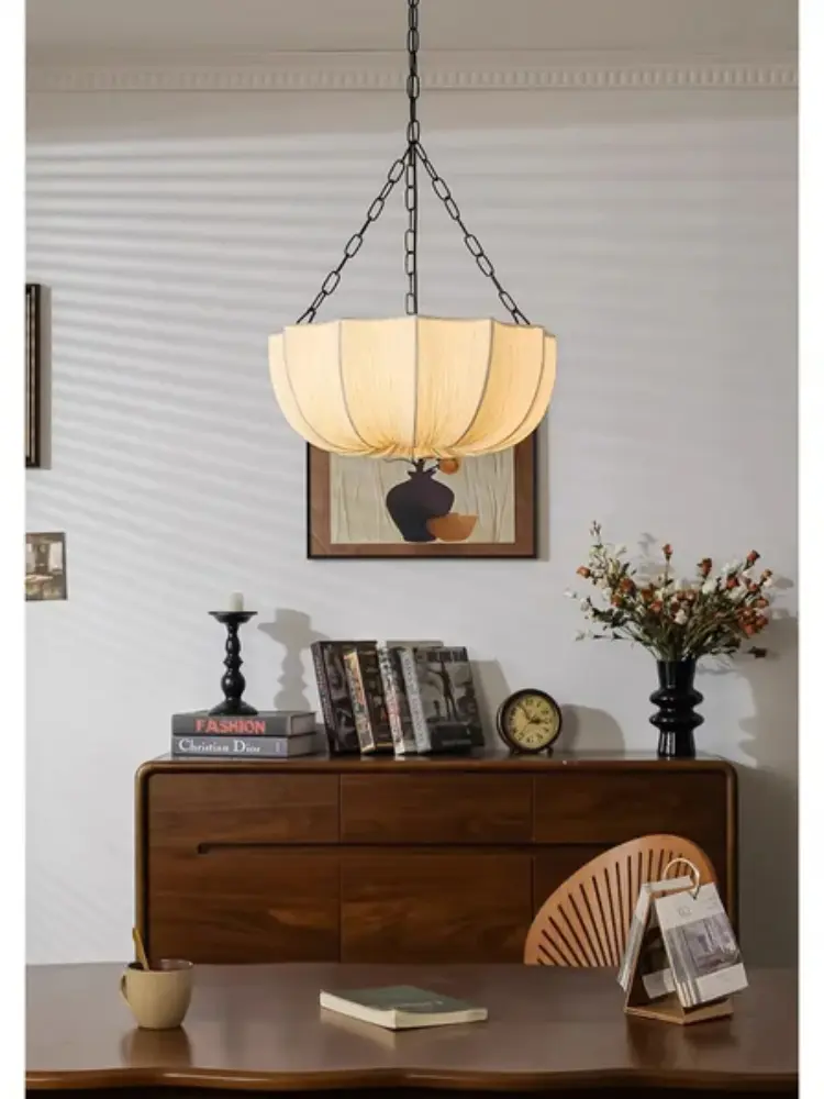 Retro Wabi Sabi Fabric Chandelier Japanese Fabric Pendant Lights for Living Dining Room Bedroom Nordic home decoration