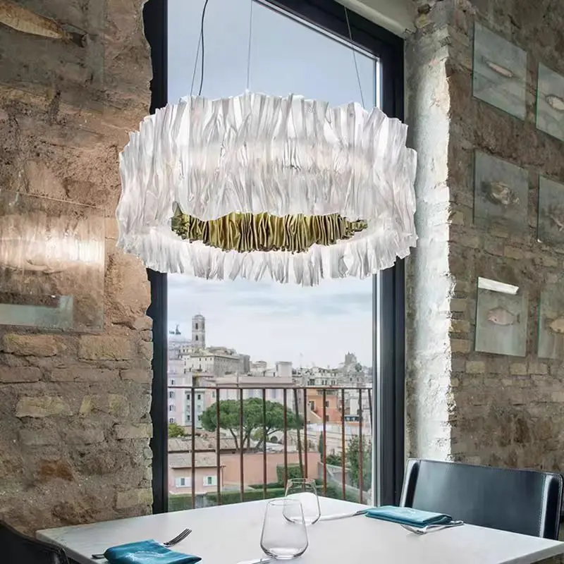 Accordéon Suspension pendant light LED pleated acrylic chandelier for Living Room Bedroom Restaurant Designer pendant lamp
