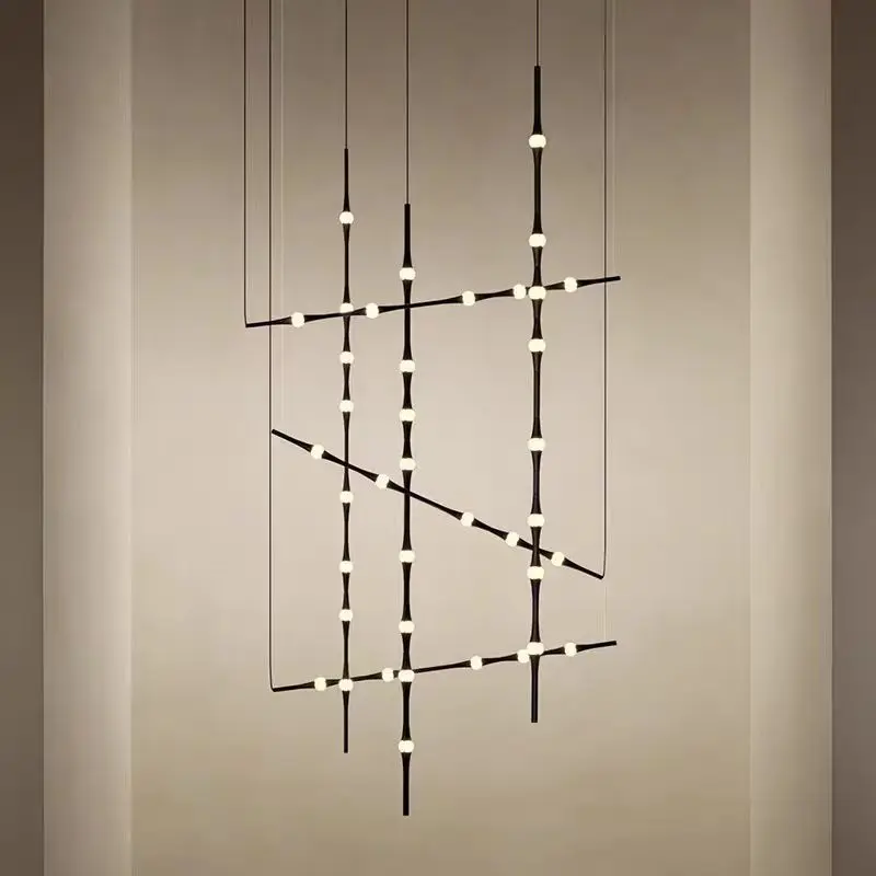 Novelty LED Aluminium long strip lamp Staircase Chandelier for Hotel Hall Parlor Duplex Staircase Restaurant Designer chandelier