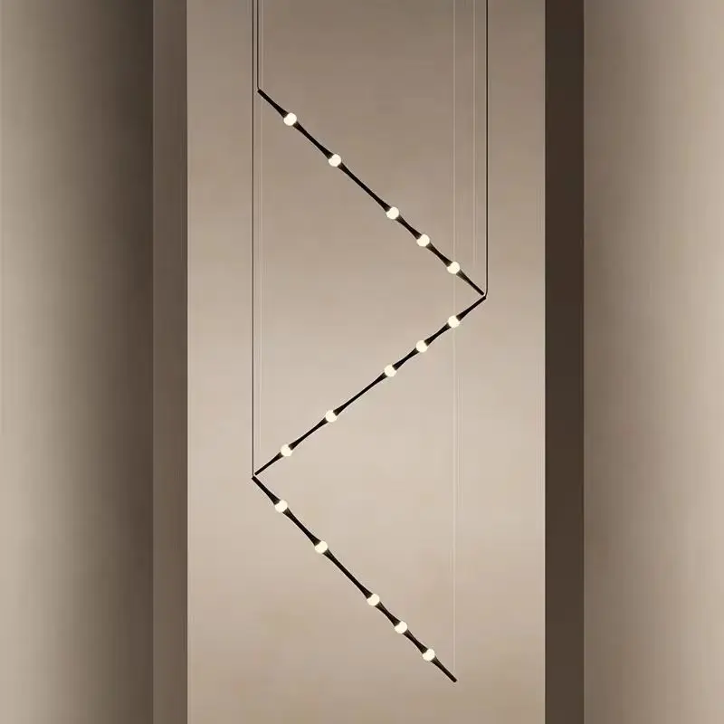 Novelty LED Aluminium long strip lamp Staircase Chandelier for Hotel Hall Parlor Duplex Staircase Restaurant Designer chandelier