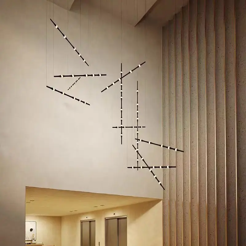 Novelty LED Aluminium long strip lamp Staircase Chandelier for Hotel Hall Parlor Duplex Staircase Restaurant Designer chandelier