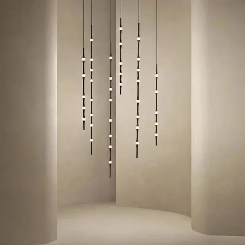 Novelty LED Aluminium long strip lamp Staircase Chandelier for Hotel Hall Parlor Duplex Staircase Restaurant Designer chandelier