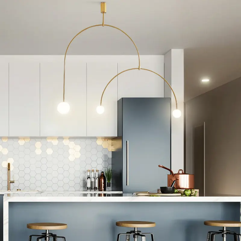 Black Gold Chandelier Pendant Nordic Modern lamp Iron U Line minimalist chandelier Dining Room Designer kitchen island lighting